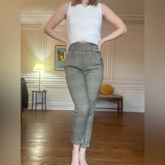 Plaid Paper Bag Pleated Pants - Picture 1 of 4